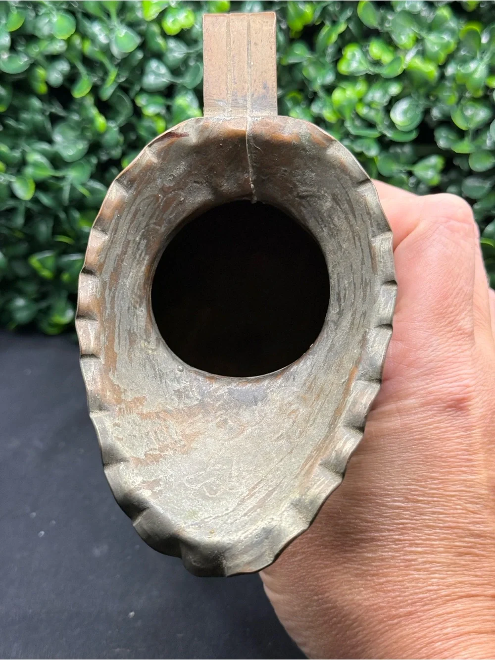 Antique Middle Eastern Tinned Copper Pitcher Ewer - Hand Hammered Floral Design